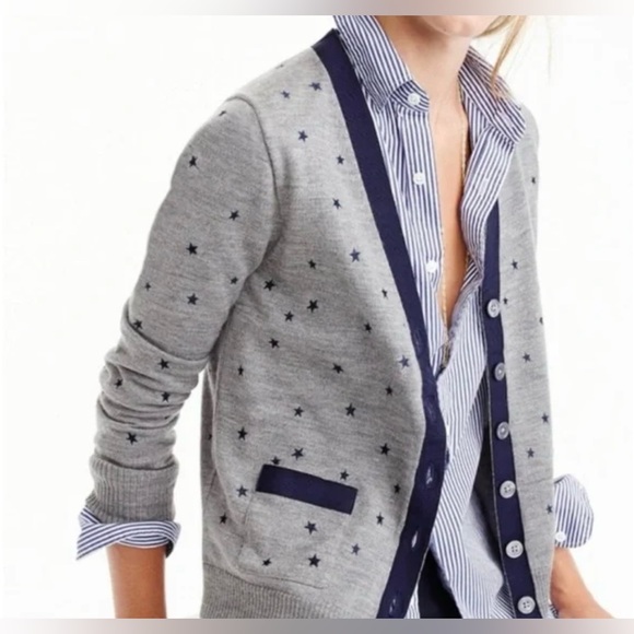 J.Crew Harlow Gray & Navy Star Print Wool Blend Lightweight
Cardigan Size XS - Picture 2 of 7